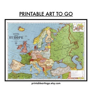 Mapa de Europa en 1925 / Mapa estándar de Europa de Bacon / Mapa digital / Mapa descargable / Mapa para el aula