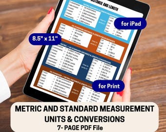 Measurement Conversion Charts: Metric & Standard Units - Printable PDF (8.5x11")