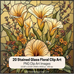 Stained Glass Flowers Wall Art Set – 20 Printable Gallery Images, 20x20 Inch, Roses, Sunflowers, Lavender & More – Instant Download