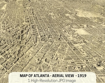 1919 Atlanta Georgia Aerial Map: Vintage City Plan (Digital Download)