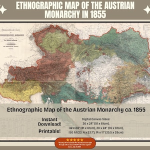 Printable Ethnographic Map of the Austrian Monarchy in 1855, Historical Austrian Map, Austrian Empire, Digital Antique Map, Downloadable PDF