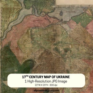 Map of Ukraine - 17th Century Cartography, Old Map of Ukraine, Eastern Europe Maps, Digital Map, Instant Download, High Res JPEG File 22x20&quot;