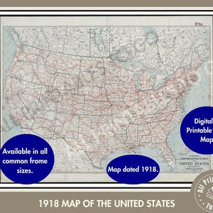 Mapa Stanów Zjednoczonych do druku w 1916 r., Historyczne mapy USA, Mapy Stanów Zjednoczonych, Stare mapy USA, Mapa historii klasowej, Mapa do pobrania