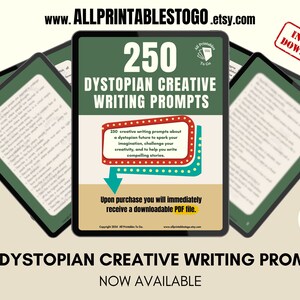 250 Writing Prompts - Dystopian Topics - Writer&#39;s Block Help - Story Starters - Imaginative Writing Prompts - Instant Download