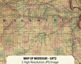 1872 Map of Missouri 24 x 17 inches | Commercial and Topographical Map | Instant Downloadable