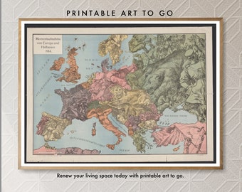 1914 Europe Political Satire Map: WWI Era (Digital Download)