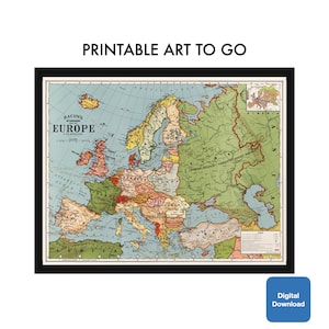 carte vintage de l'Europe | Carte de l'Europe de 1920 | Cartes imprimables | Carte de la vieille Europe | Carte téléchargeable | Plan de la classe | Histoire européenne