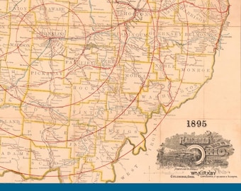 1895 Ohio Railroad Map Digital Download | Telegraph & Express Lines