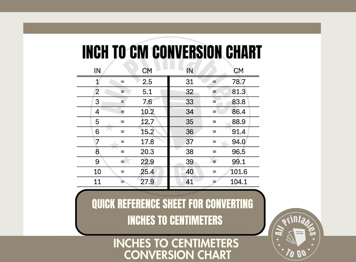 Inch to Centimeter Conversion Chart Printable Measurement Table PDF