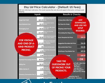 Etsy Price Calculator Spreadsheet | Vintage, Handmade Profit Tool (Excel Download)