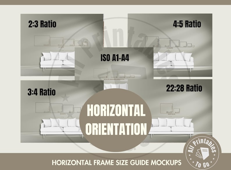 Horizontal Frame Size Mockups, Landscape Canvas Size Guide, Aspect