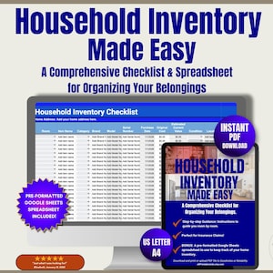 Household Inventory Spreadsheet: Home Management, Insurance Claim Log (Google Sheets, Digital Download)