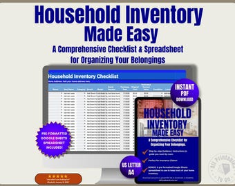 Household Inventory Spreadsheet: Home Management, Insurance Claim Log (Google Sheets, Digital Download)
