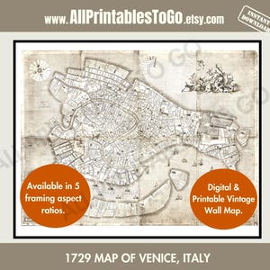 Druckbare 1729 Karte von Venedig, Italien, aus dem Jahr 1729 | Vintage Venedig Karte | Italienische Geschichtskarte | Druckbare Karte von Venedig
