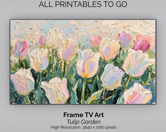 Frame TV Art: Pastel Tulip Garden Textured Acrylic Painting