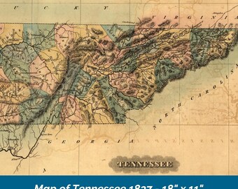 Map of Tennessee in 1837 | US History Map | Instant Download