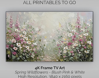 Frame TV Farmhouse Wildflower Oil Painting, Neutral Pastel (Digital Download)
