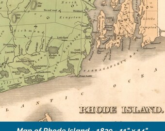 1829 Rhode Island Map Print | US History Wall Art (Digital Download)