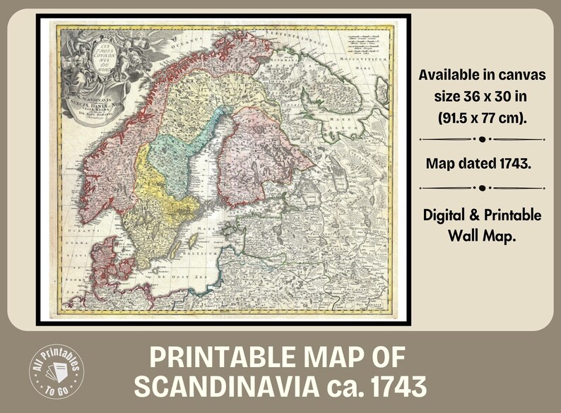 Printable Map of Scandinavia Ca. 1743 | Digital Antique Maps | Old Map ...