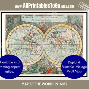 Printable 1682 Map of the World | J Seller Mapp of the World | Digital Map | Downloadable Map | Classroom Map