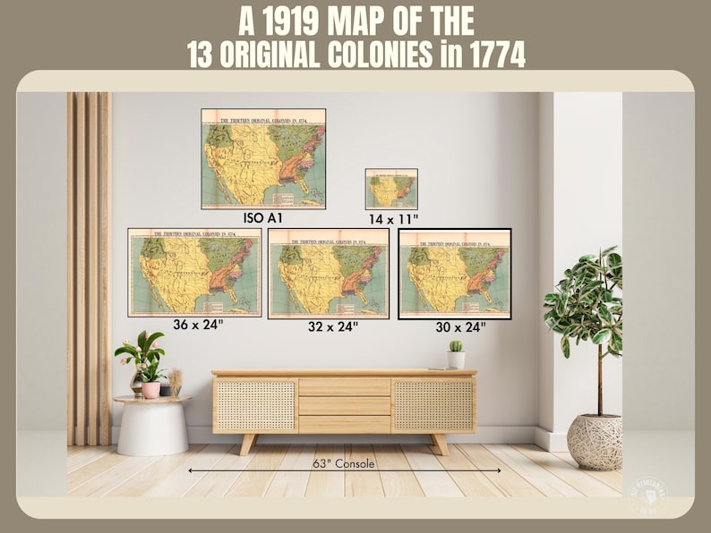 1774 Map of 13 Original Colonies - Vintage Cartography Art (digital ...
