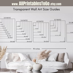 May include: A wall art size guide with various aspect ratios, including 2:3, 3:4, 4:5, 5:7, and 22:28. Each ratio displays common print sizes in inches, such as 4x6, 8x12, and 16x24. The image also shows a 90-inch measurement.