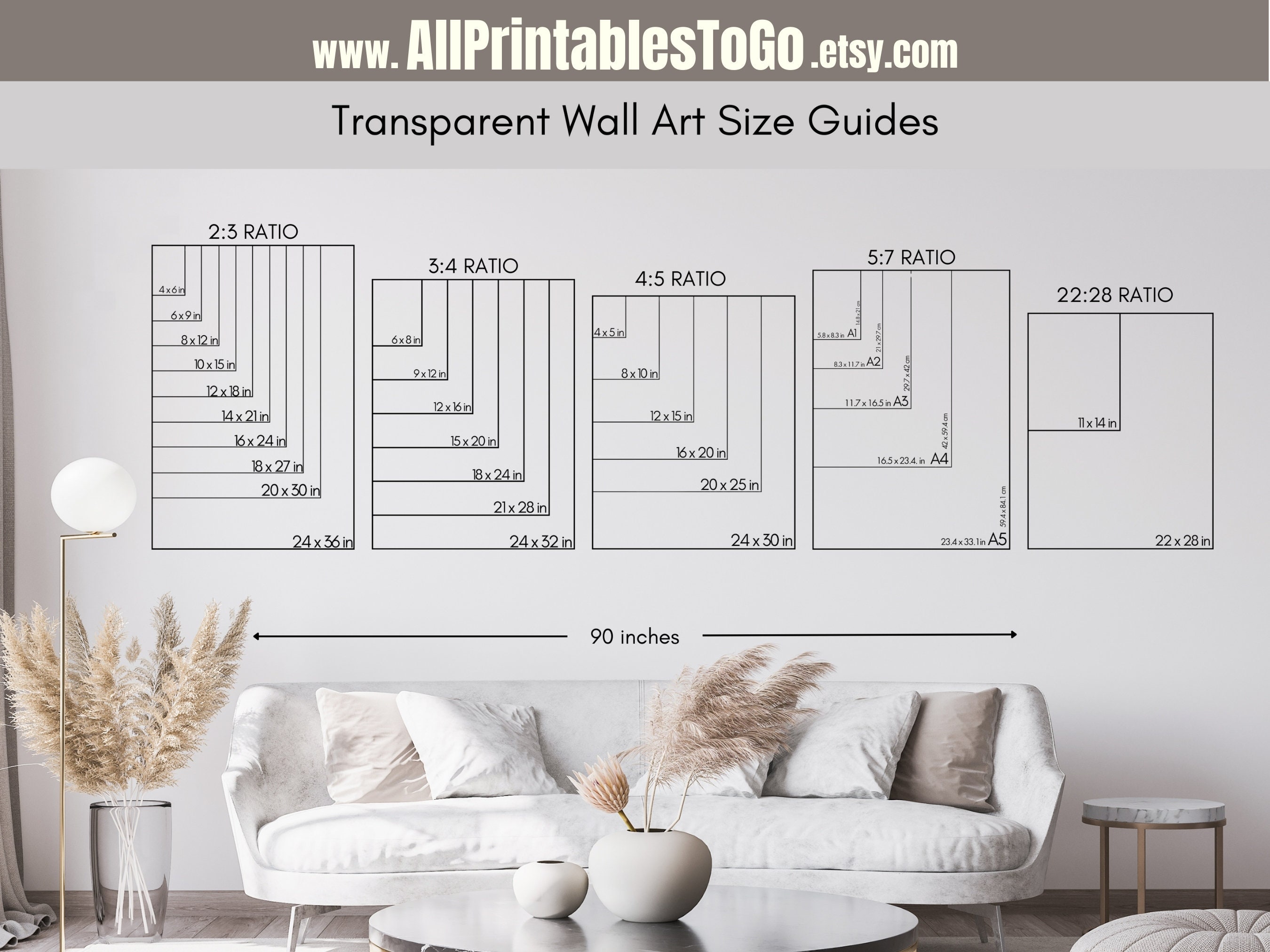 その他 Chart Gallery 5 Standard DVD Wall Art Size Guide for Etsy Listings: Aspect Ratio Mockup (PDF