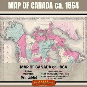 Map of Canada ca. 1864, Vintage North American Map, Printable, Downloadable, Wall Map, Historical Map of Canada
