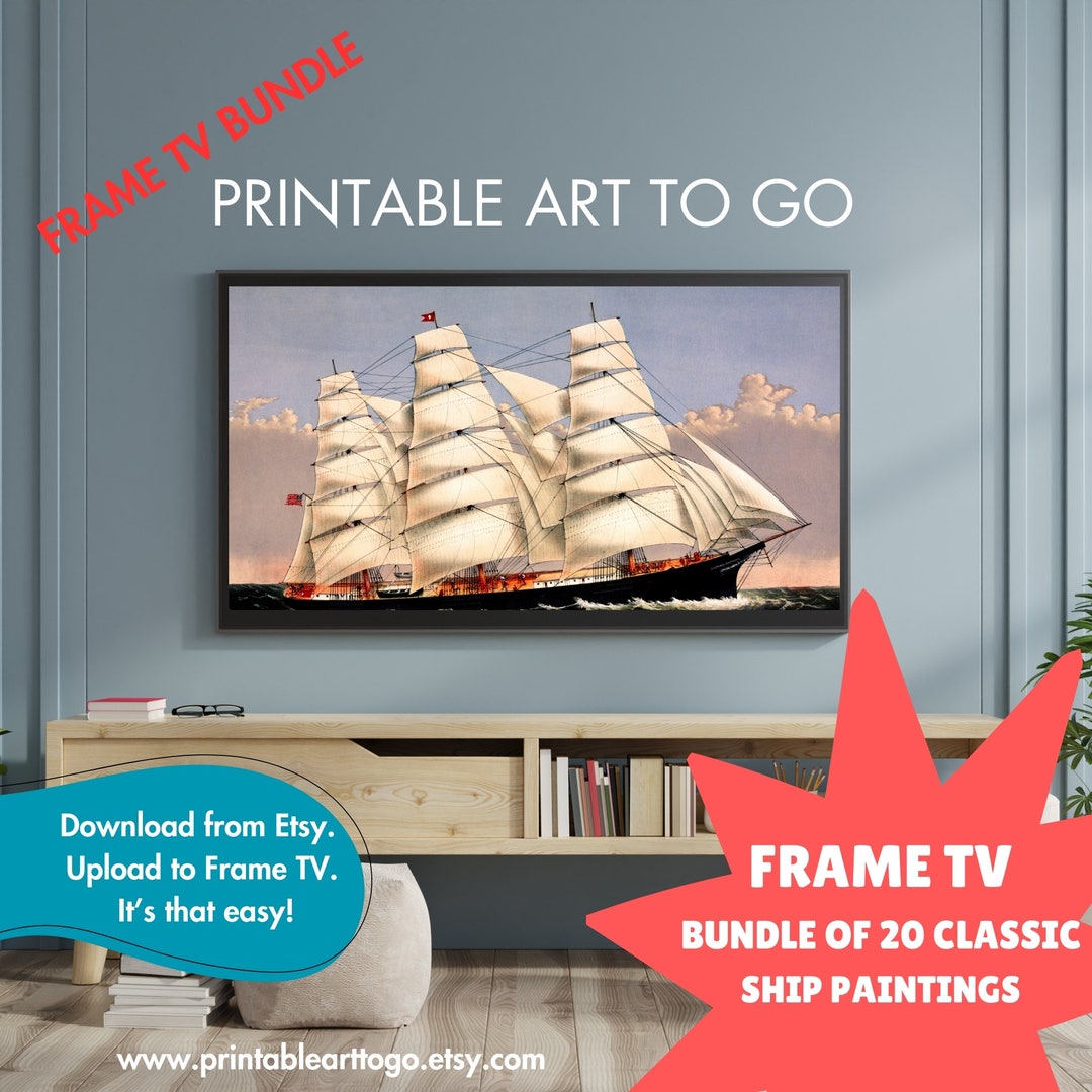 Digital Frame TV Art Bundle 20 Classic Ship Paintings, Vintage Nautical