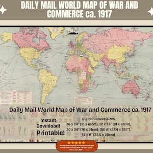 World War I Map: Daily Mail 1917 War & Commerce (Digital Download)