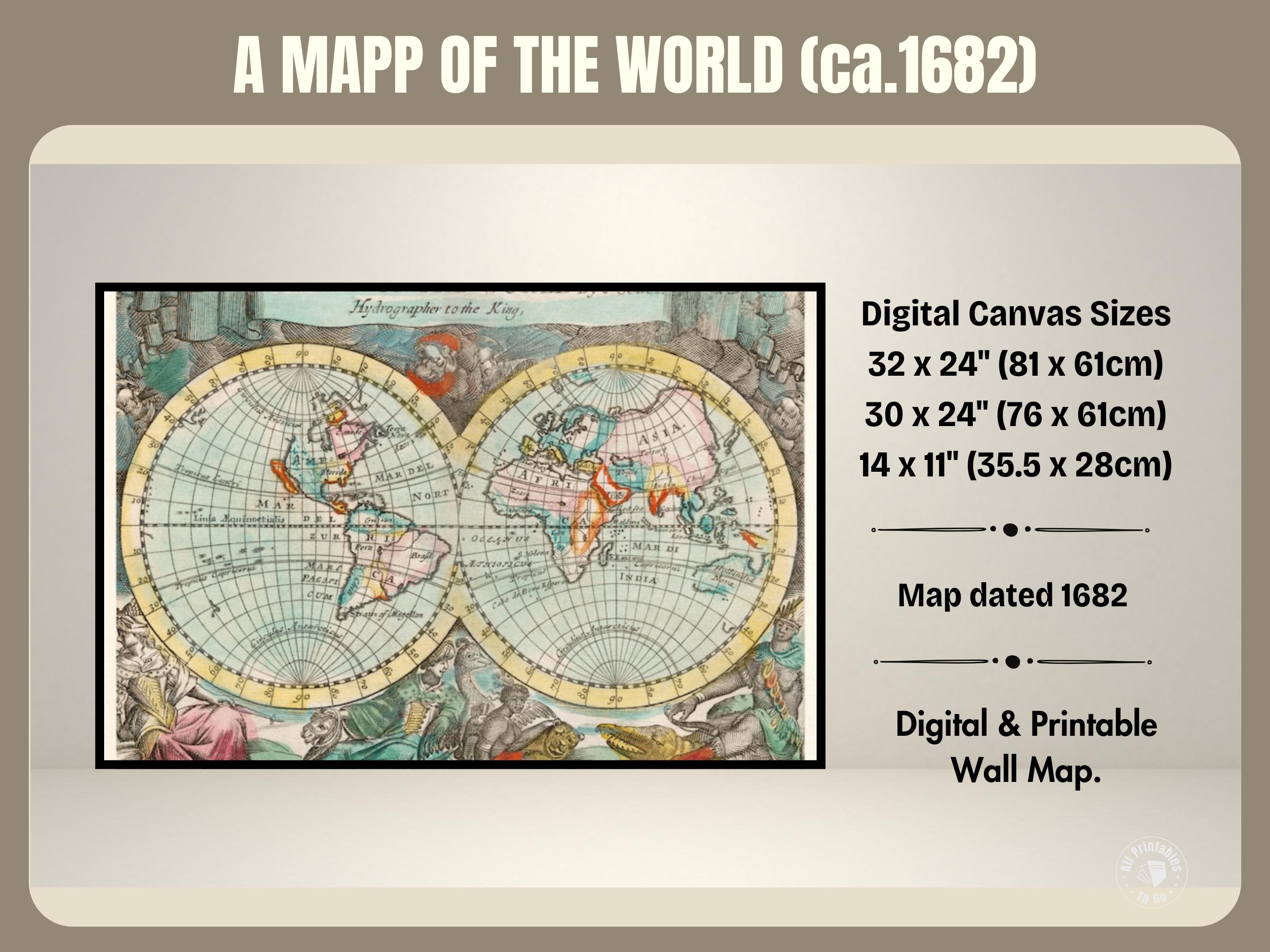 1682 World Map Poster: 17th Century Wall Art (digital Download) - Etsy