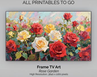 Frame TV Art: Pastel Rose Garden Textured Acrylic Painting