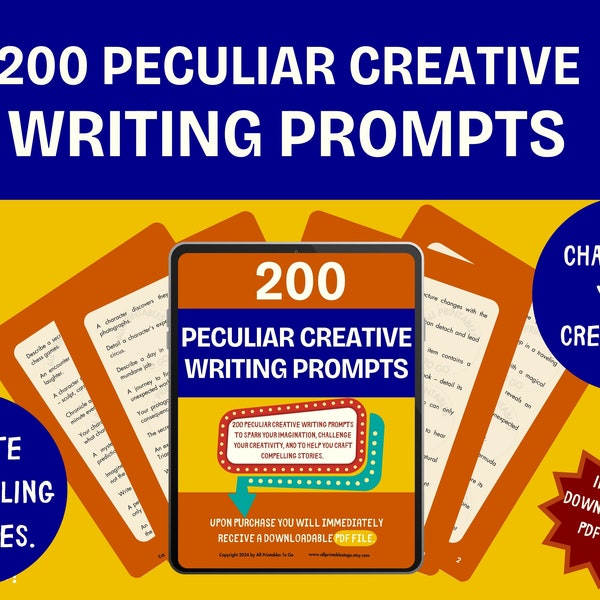 200 Peculiar Creative Writing Prompts eBook - Unusual and Imaginative Ideas for Creative Writers, Instant Downloadable PDF File