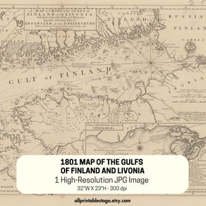 Printable 1801 Map of the Gulfs of Finland and Livonia, 32&quot; x 23&quot; at 300 dpi, Antique Cartography, Vintage Map Print