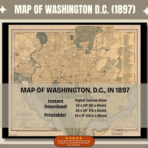 Carte de Washington D.C. en 1897, carte historique des Etats-Unis, téléchargement immédiat, carte numérique vintage, carte de la classe d'histoire