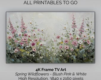 Frame TV Art for Spring: Pastel Wildflowers Painting | Pastel Blush Pink & Cream