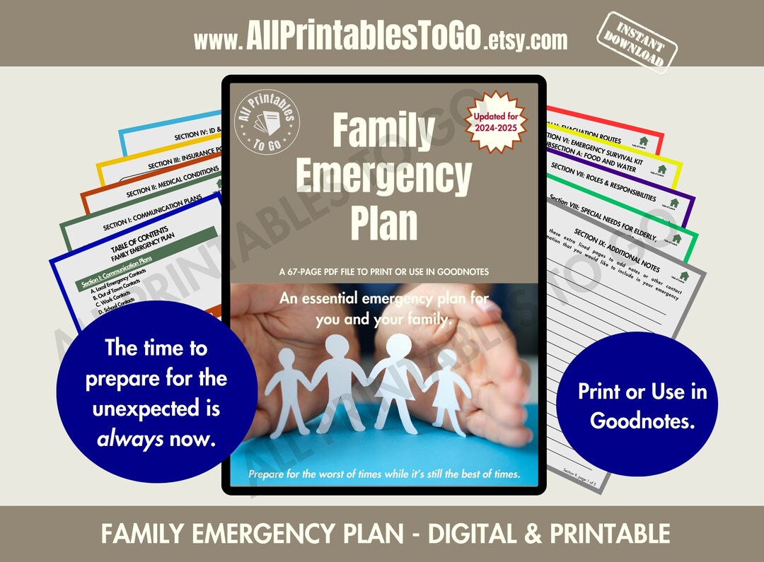 Family Emergency Plan, Disaster Prep Binder, Downloadable Emergency