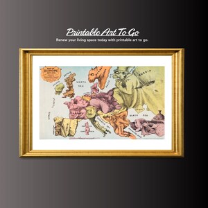 Afdrukbare satirische kaart van Europa uit 1870 door Paul Hadol | Kunst oude wereldkaarten | Digitale afdruk