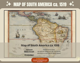 1519 South America Map: Antique World Atlas Print (Digital Download)