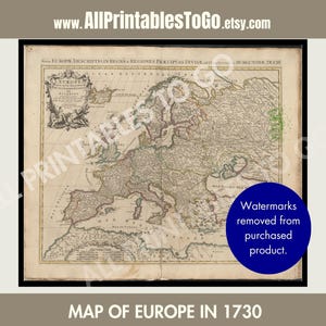 Druckbare Landkarte von Europa ca. 1730, Historische Karte von Europa, druckbare Wandkarte, herunterladbare Wandkarte, europäische Geschichte