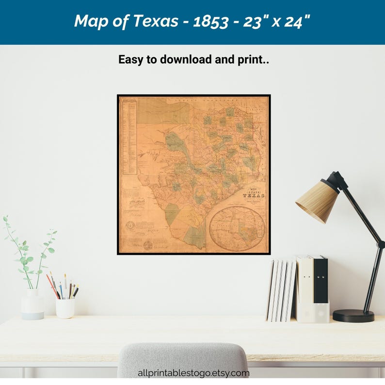 Map of Texas in 1853 | Texas History | Instant Download - Etsy