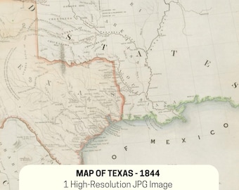 Vintage 1844 Texas Map: 32x24" High-Resolution Print (Digital Download)