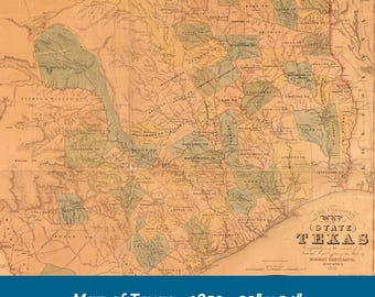 Map of Texas in 1853 | Texas History | Instant Download
