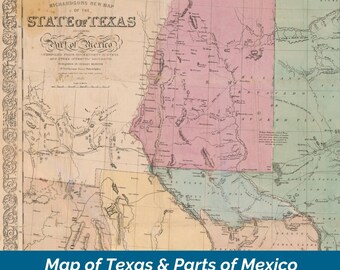 1859 Map of Texas & Mexico | Richardson's Historical Chart (Digital Download)