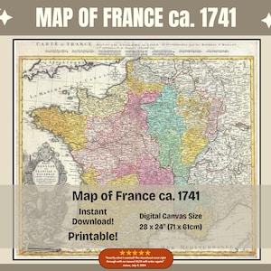 Map of France in 1741, Vintage Map of France in Poster Size, Maps for History Class, Historical Map of France, 18th Century Map of France
