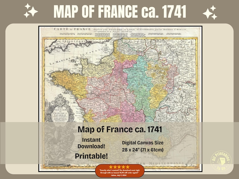 Vintage Map of France 1741: Historical Wall Art (digital Download) - Etsy