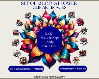 Clipart de Flor de Lótus: Arte Psicodélica, PNG Transparente (Download Digital)