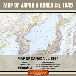 1945 Map of Japan and Korea: WWII Era (Digital Download)
