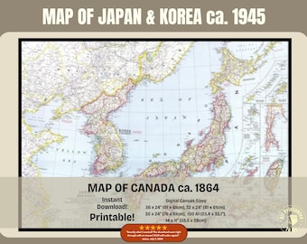 1945 Map of Japan and Korea: WWII Era (Digital Download)