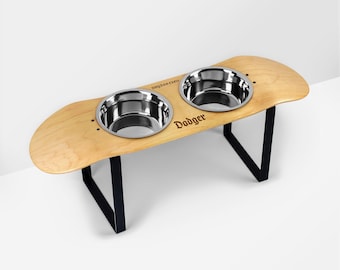 XL (8 Cups) - Pure Maple Skateboard Dog Bowl | Elevated Dog Feeder | Raised Wood Dog Bowl | Good for digestion